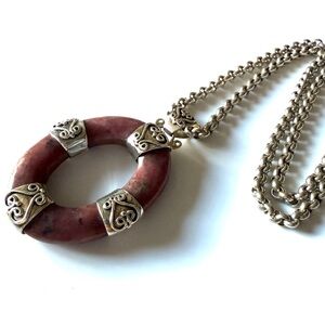 Artisan 925 Sterling Pendant
Made in South Africa 
Deep Pink Stone
18" Rolo